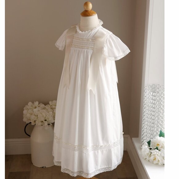 White Heirloom Dress Vintage Lace Ivory Satin Flower Girl Special Occasion - Picture 1 of 7